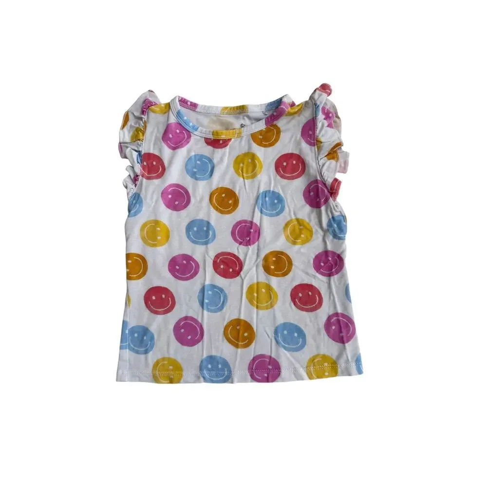 Little Pajama Co. Baby White Smiley Print Ruffle Top & Shorts Set Size 2T